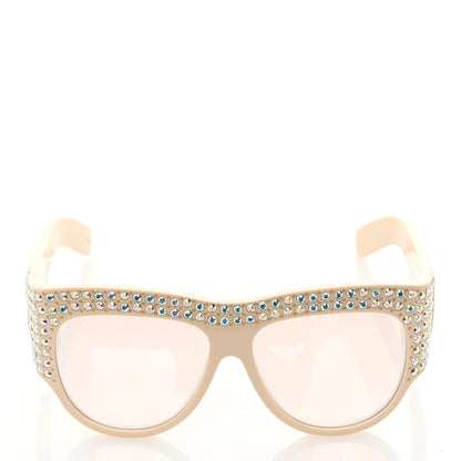 Gucci Acetate Crystal Oversize Hollywood Forever Sunglasses GG0144S Ivory 3 of 7