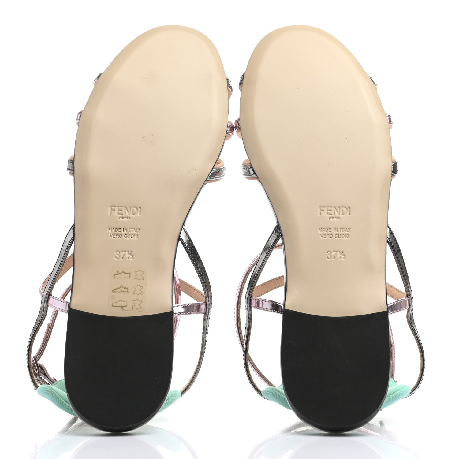 Fendi Metallic Colibri Strappy Flat Sandals 37.5 Grey Pink 5 of 7