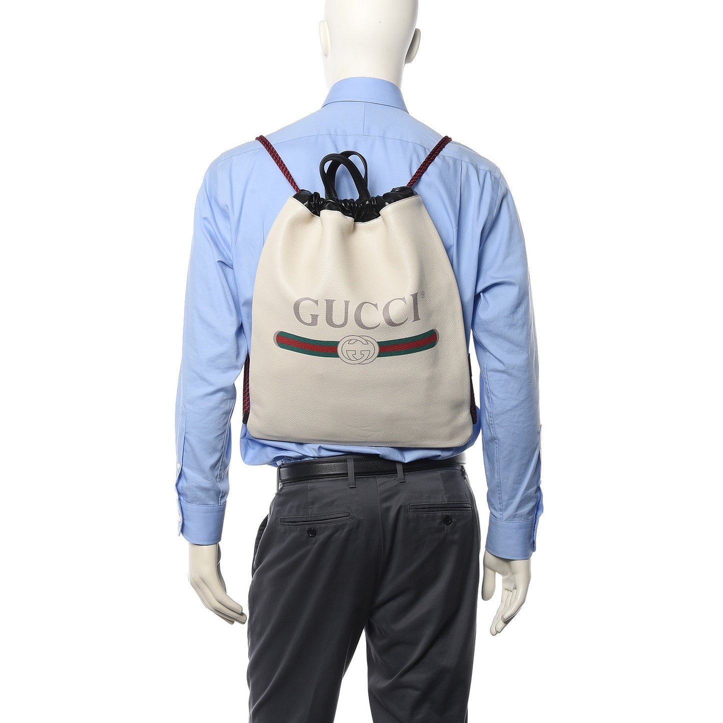 Calfskin Logo Drawstring Backpack Mystic White