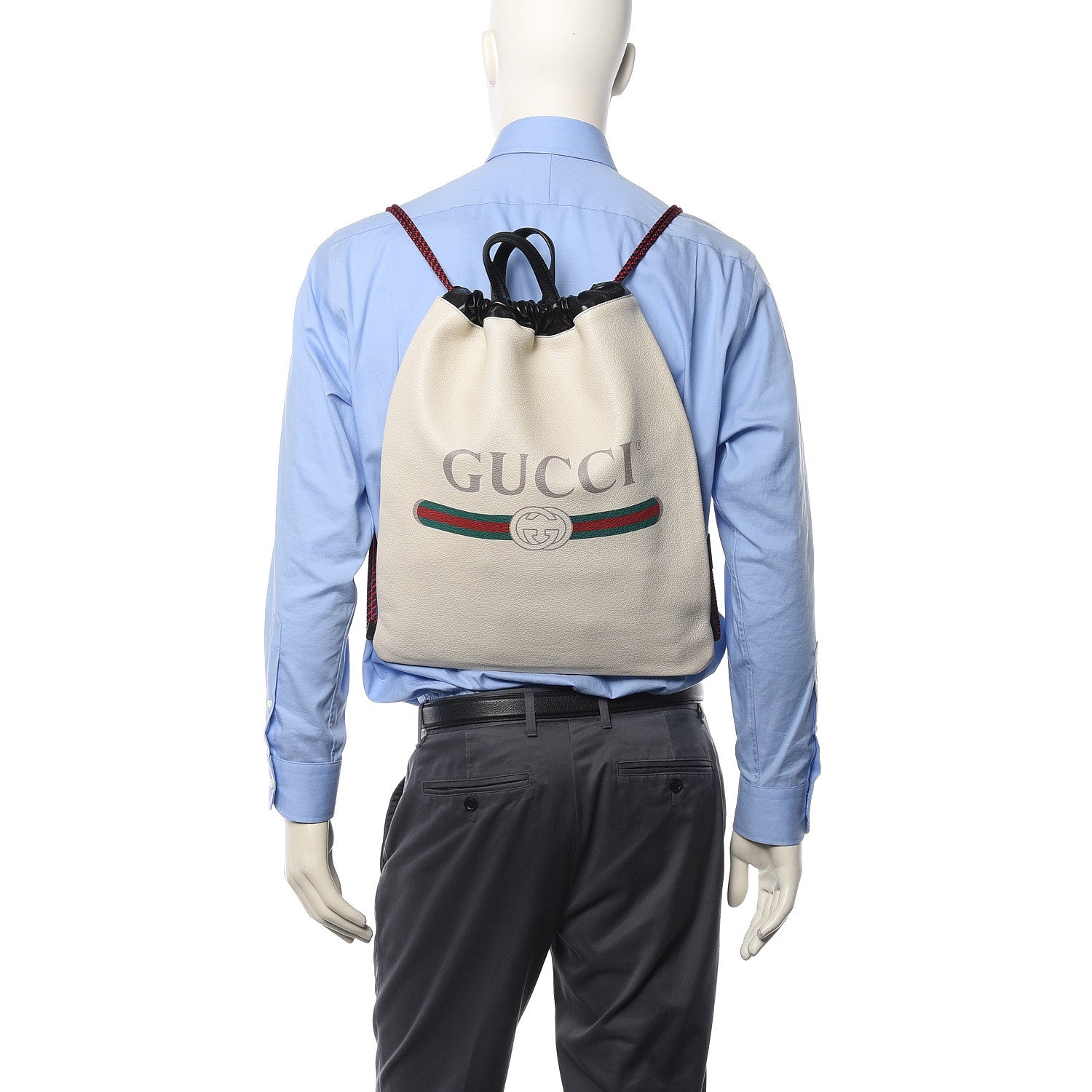 Gucci Calfskin Logo Drawstring Backpack Mystic White 2 of 11