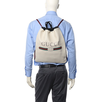 Gucci Calfskin Logo Drawstring Backpack Mystic White 2 of 11