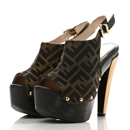 Fendi Jacquard Calfskin FF Open Toe Platform Slingback Clogs 36 Tobacco 3 of 10
