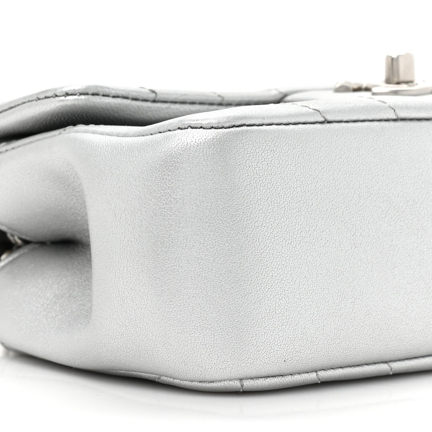 Metallic Lambskin Chevron Quilted Mini Rectangular Flap Silver