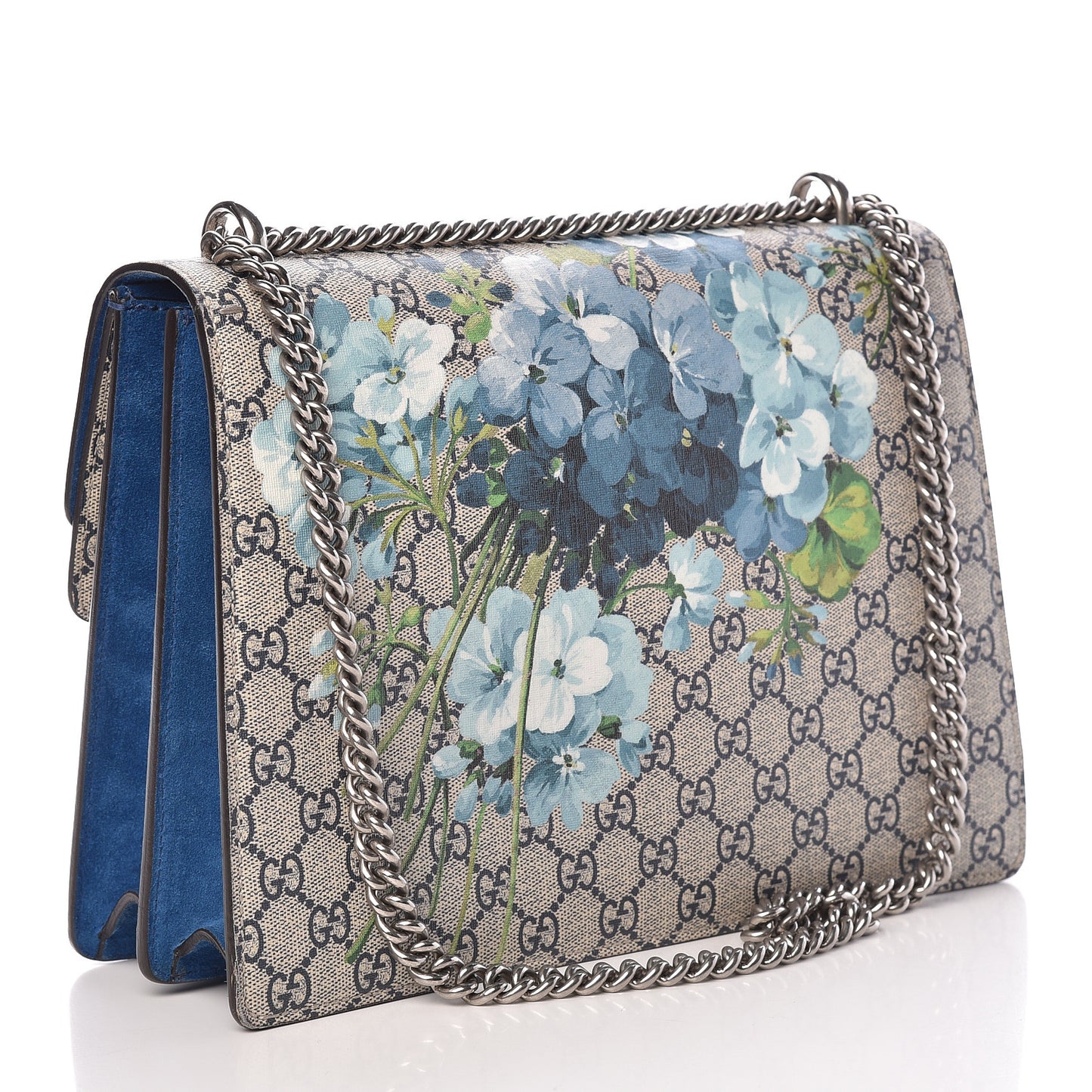 GG Supreme Monogram Blooms Medium Dionysus Shoulder Bag Beige Navy Vintage Blue