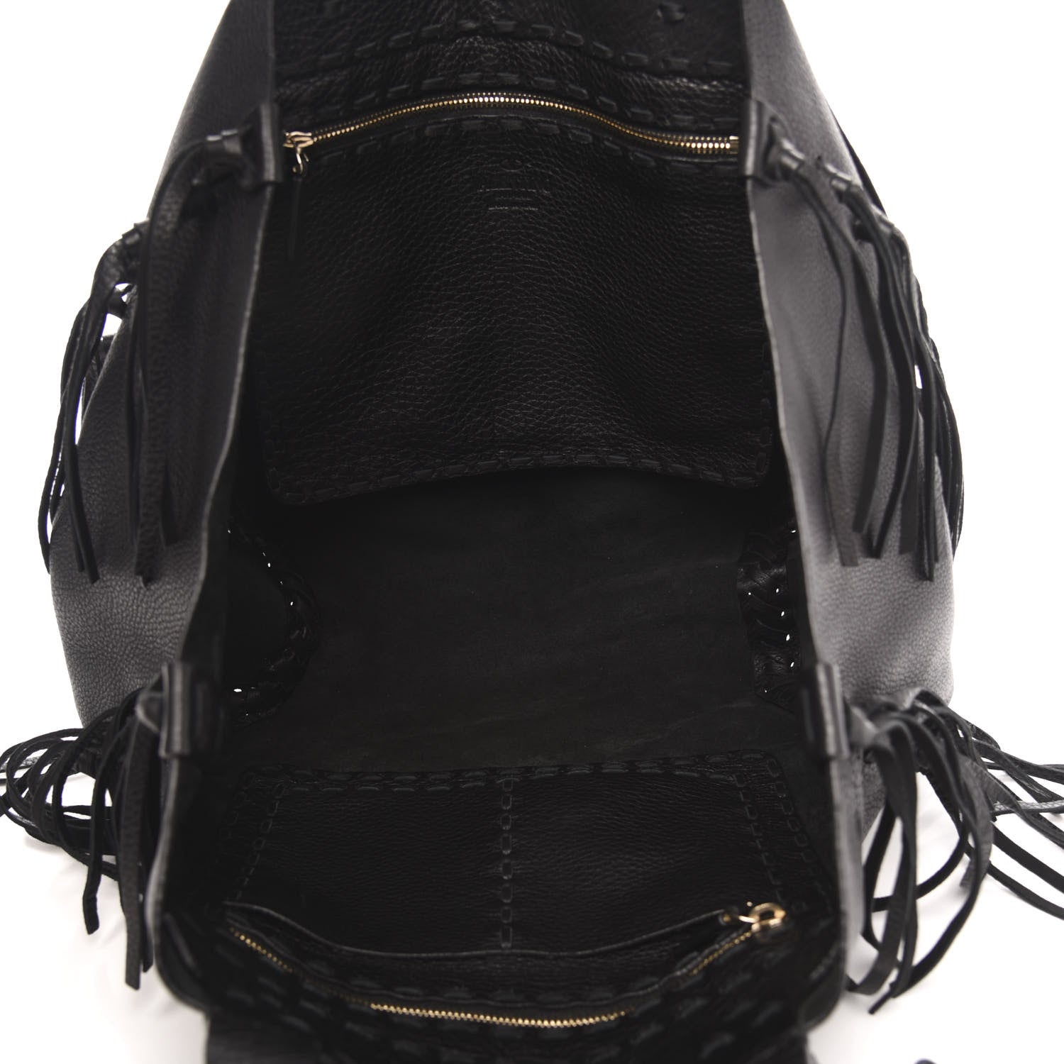 Valentino Garavani Grained Calfskin C-Rockee Fringe Tote Black 5 of 8