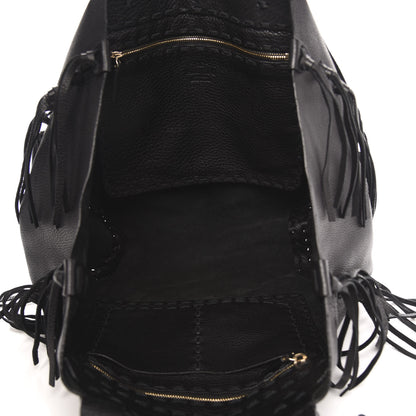 Valentino Garavani Grained Calfskin C-Rockee Fringe Tote Black 5 of 8