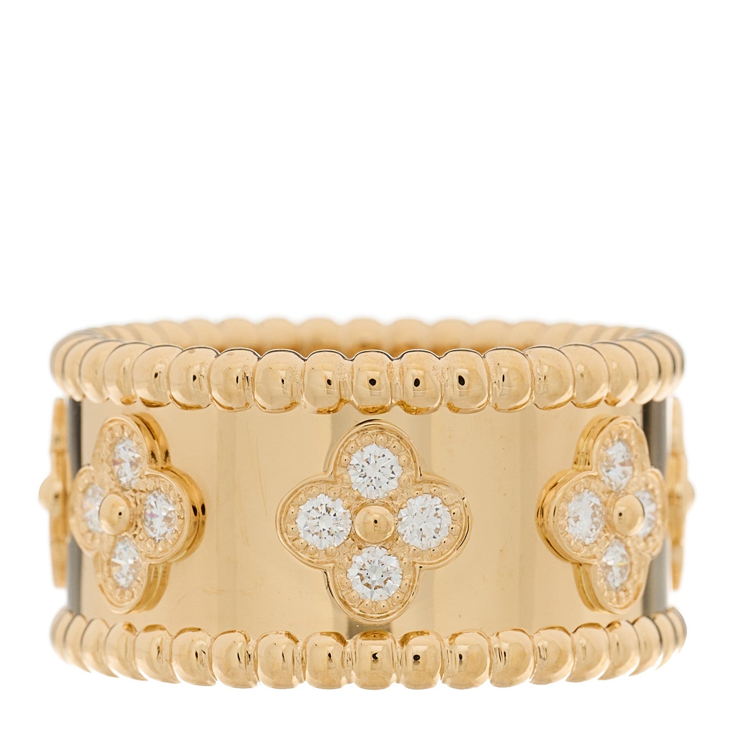 Van Cleef & Arpels 18K Yellow Gold Diamond Perlee Clovers Ring 51 5.75 1 of 4