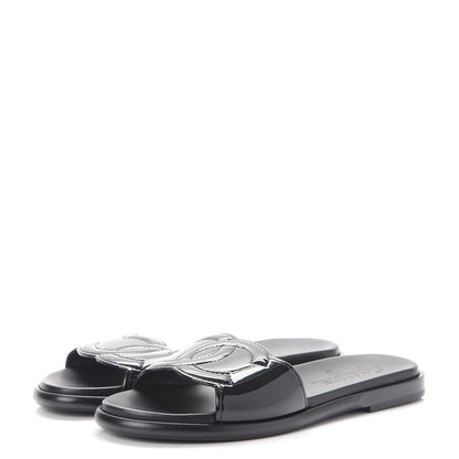 Chanel Patent Calfskin CC Slip On Mules 38.5 Black 3 of 9