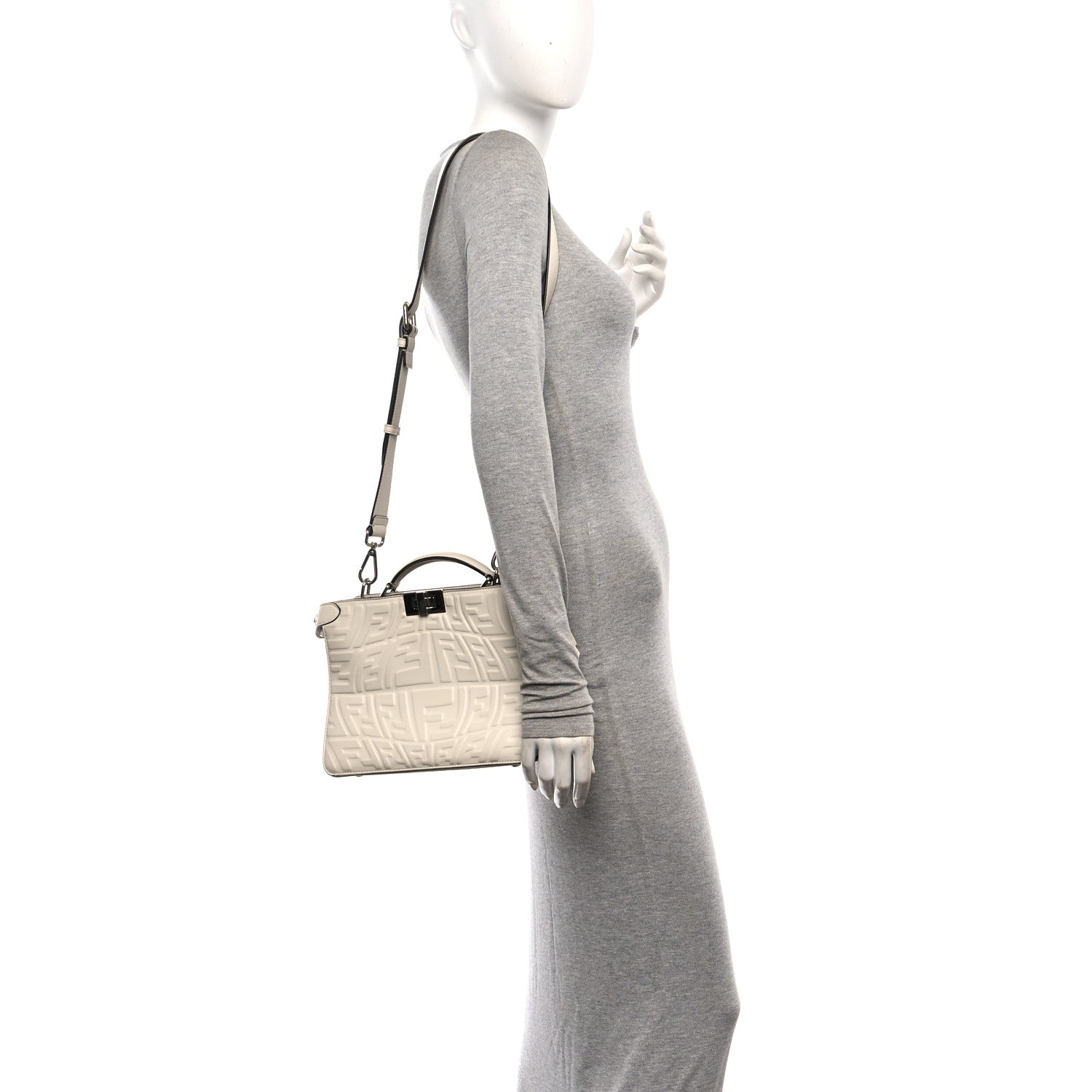 Fendi X SARAH COLEMAN Nappa FF Fish Eye Embossed Mini Peekaboo I SEE U Satchel White Ice 2 of 12