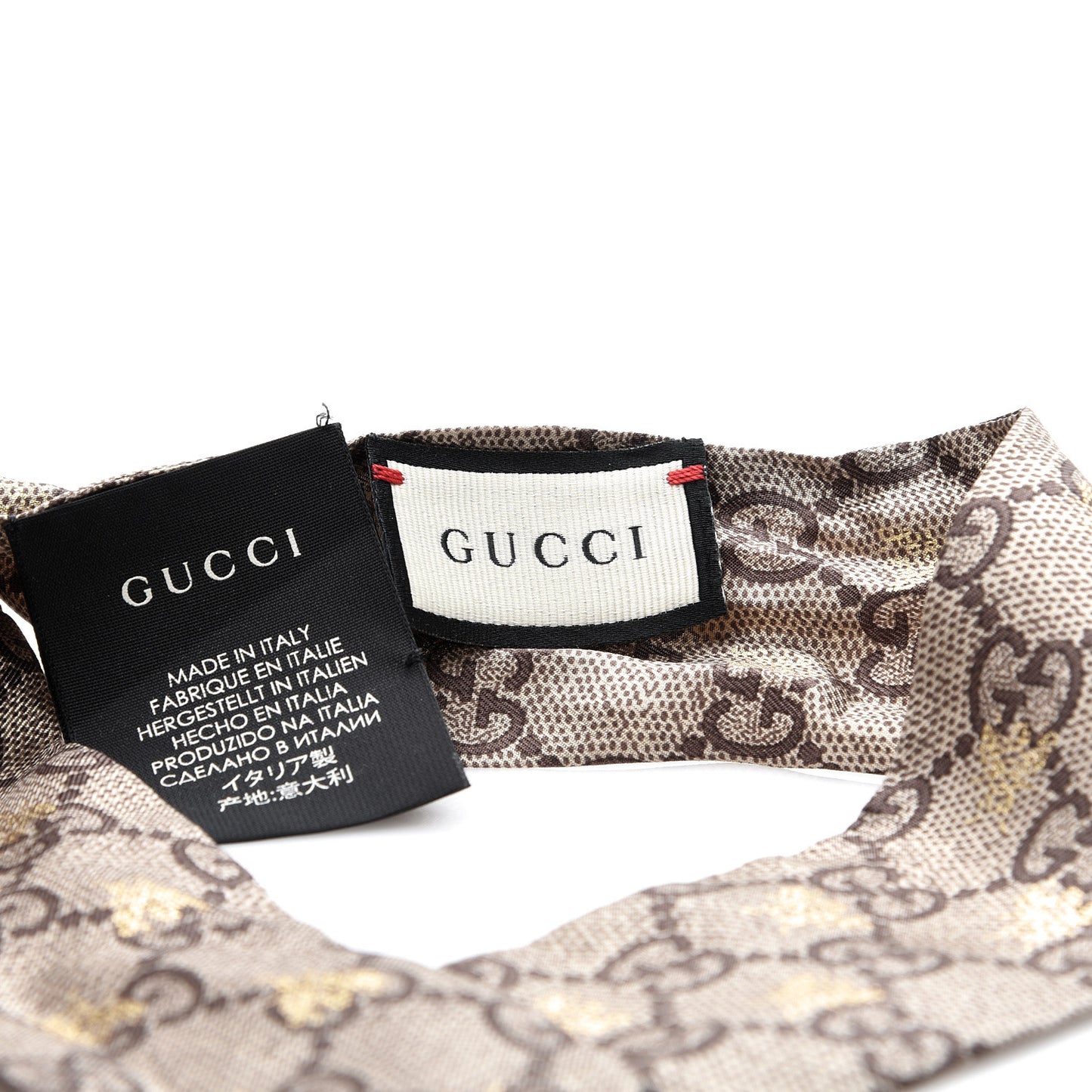Silk Twill GG Monogram GG Bee Neck Bow Scarf Black Red