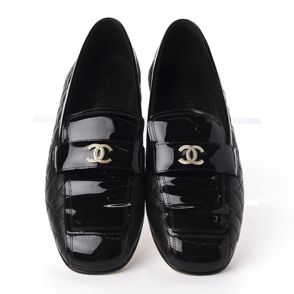 Chanel Patent Calfskin Quilted Womens CC Loafers 40 Black 5 of 15