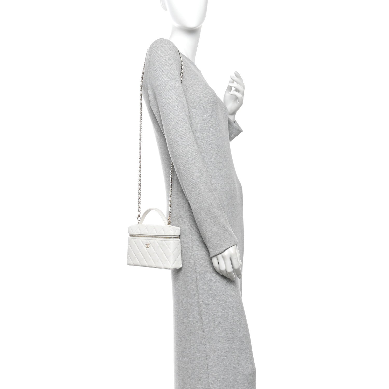 Chanel Caviar Quilted Top Handle Slim Vanity With Chain White 2 of 11