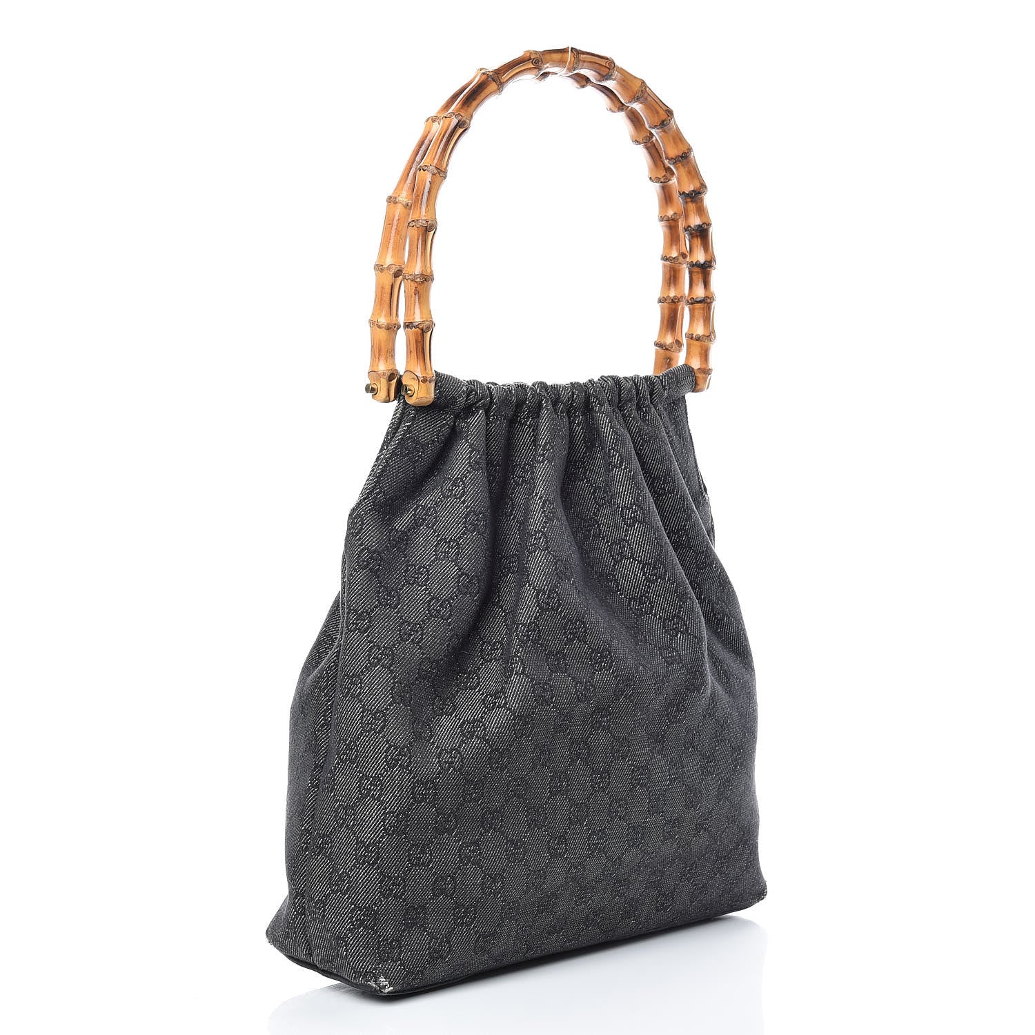 Gucci Denim Monogram Bamboo Top Handle Tote Black 3 of 13