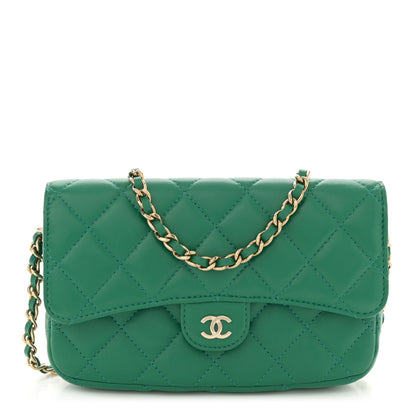 Chanel Lambskin Quilted Flap Phone Holder With Chain Green 1 of 13