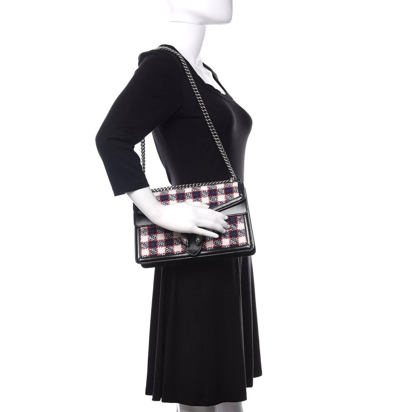 Vintage Tweed Check Small Dionysus Shoulder Bag White Hibiscus Red Marine