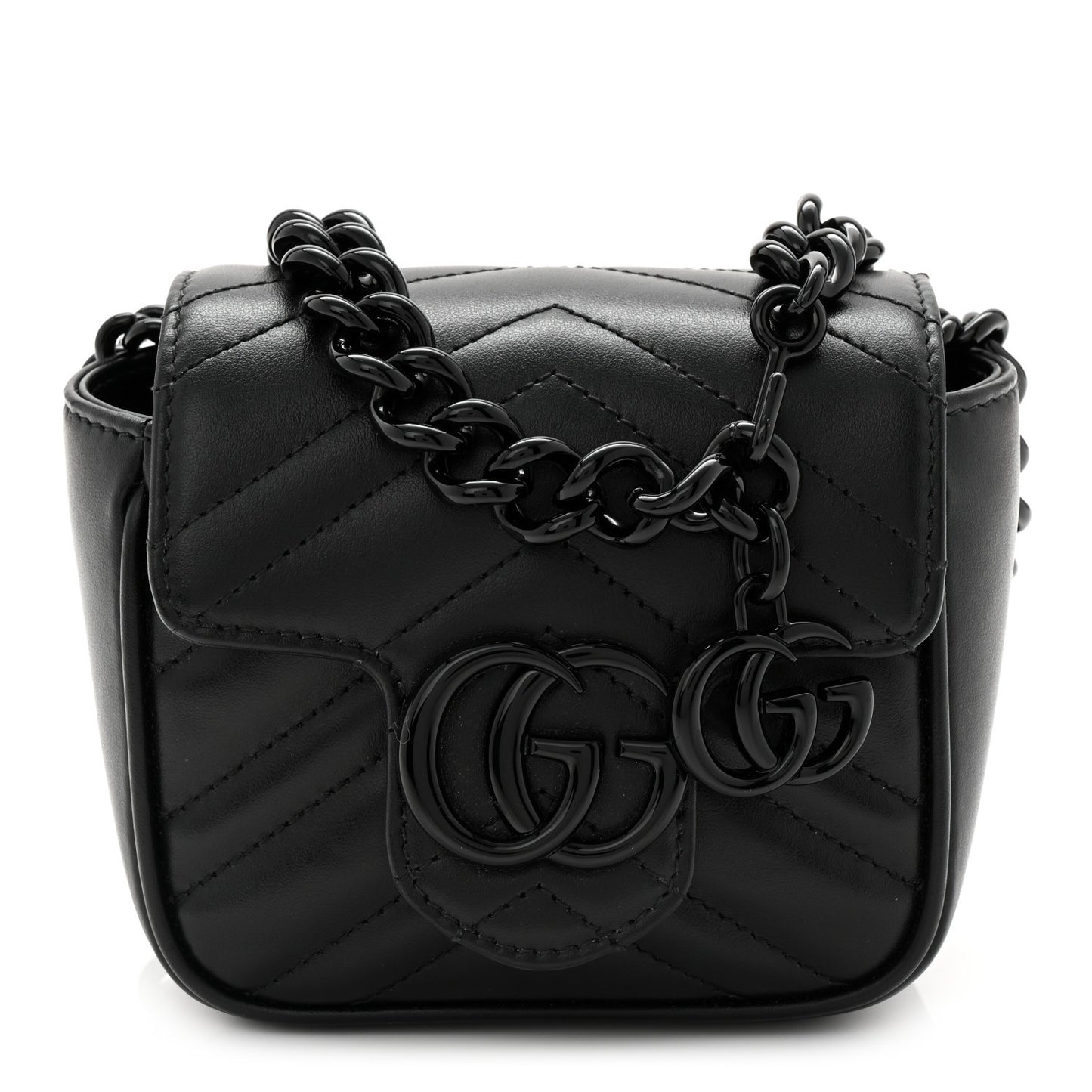 Calfskin Matelasse Monochrome GG Marmont Chain Mini Belt Bag Black