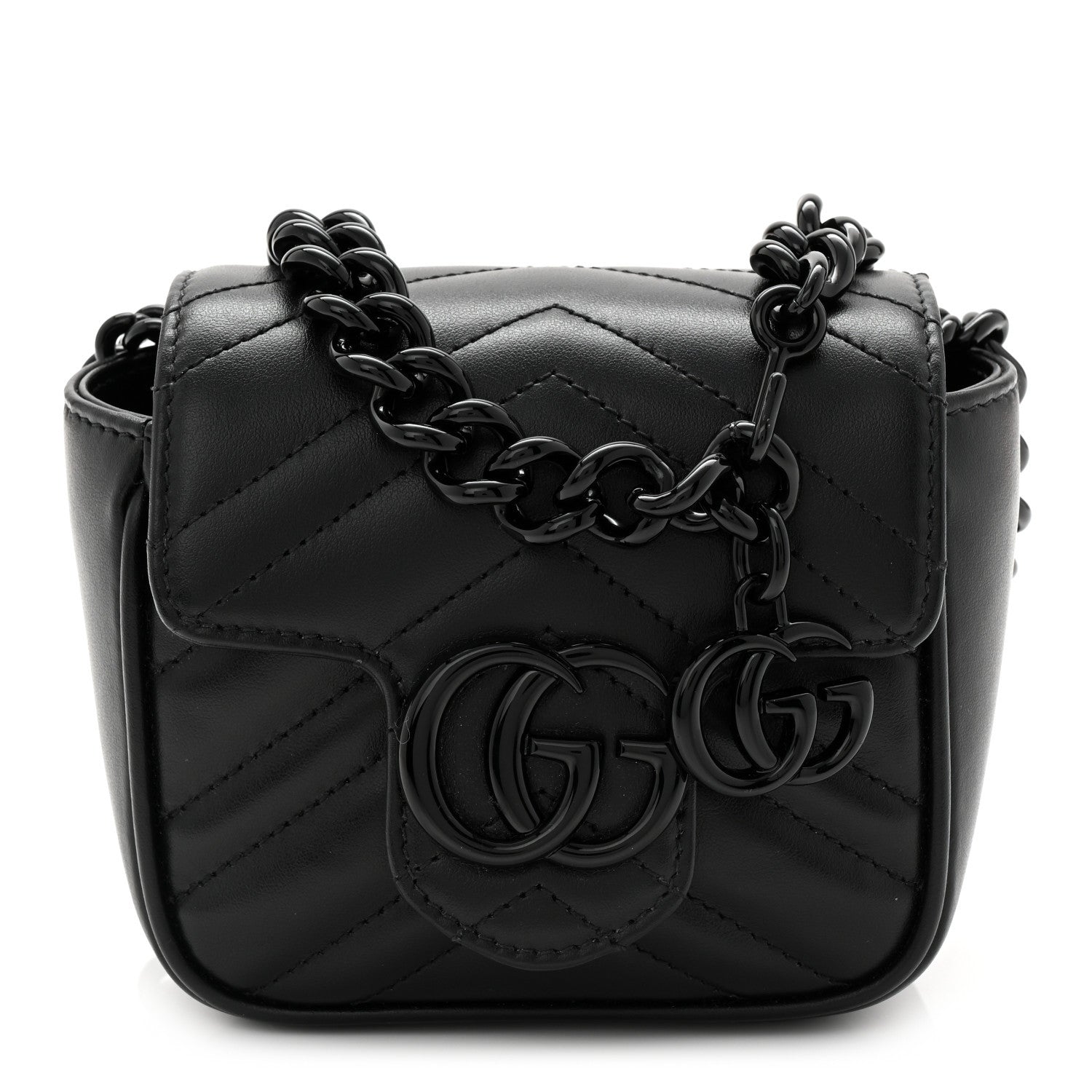 Gucci Calfskin Matelasse Monochrome GG Marmont Chain Mini Belt Bag Black 1 of 10