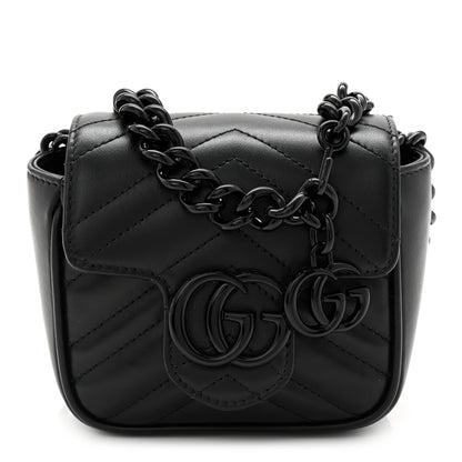 Gucci Calfskin Matelasse Monochrome GG Marmont Chain Mini Belt Bag Black 1 of 10