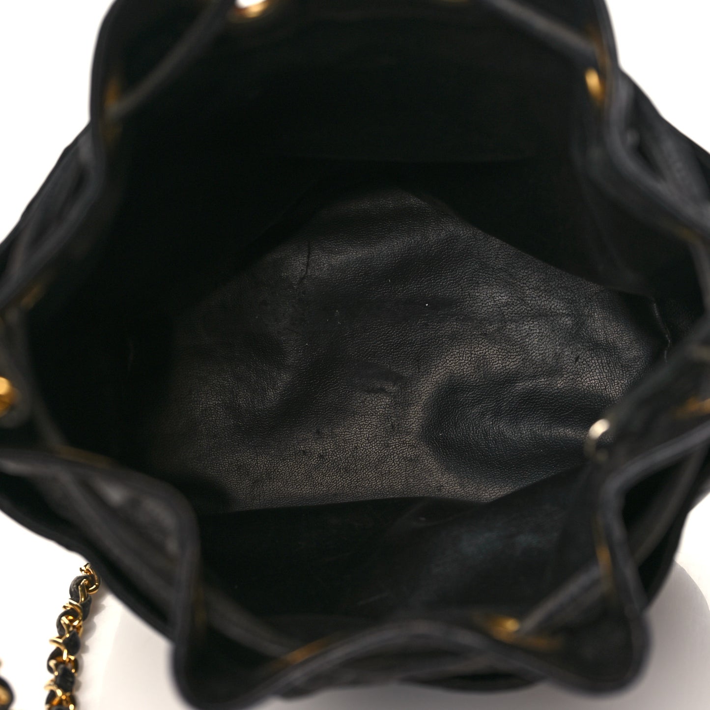 Lambskin Diamond Stitched CC Drawstring Shoulder Bag Black