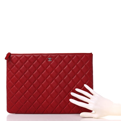Chanel Lambskin Quilted Large Cosmetic Case Red 2 of 11