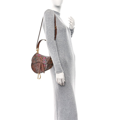 Christian Dior Calfskin Painted Laser Cut Saddle Bag With Strap Brown Multicolor 2 of 9