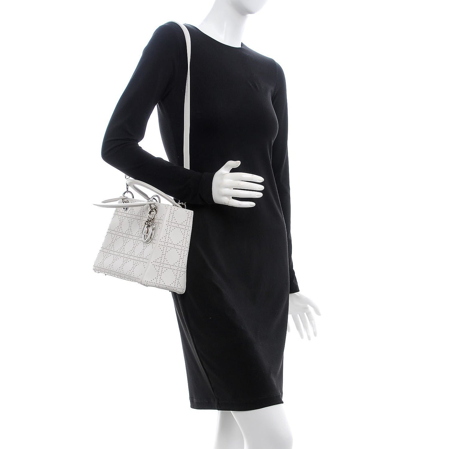 Lambskin Studded Cannage Medium Lady Dior White