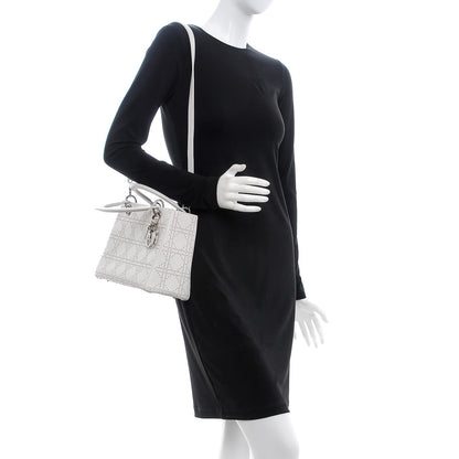 Christian Dior Lambskin Studded Cannage Medium Lady Dior White 2 of 14
