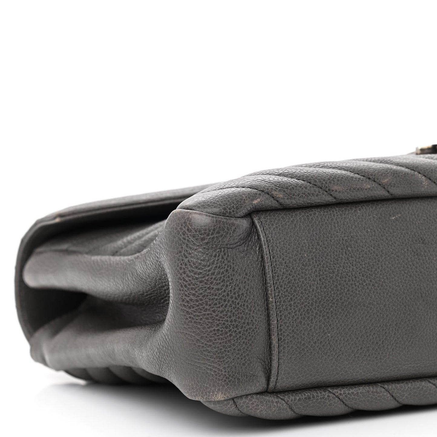Sheepskin Matelasse Chevron Monogram Large College Satchel Dark Anthracite