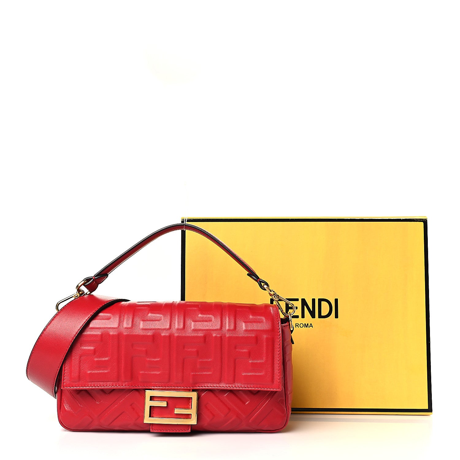 Fendi Nappa FF 1974 Embossed Baguette Fragola 9 of 9