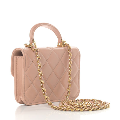 Chanel Lambskin Quilted Top Handle Flap Coin Purse With Chain Beige 2 of 11