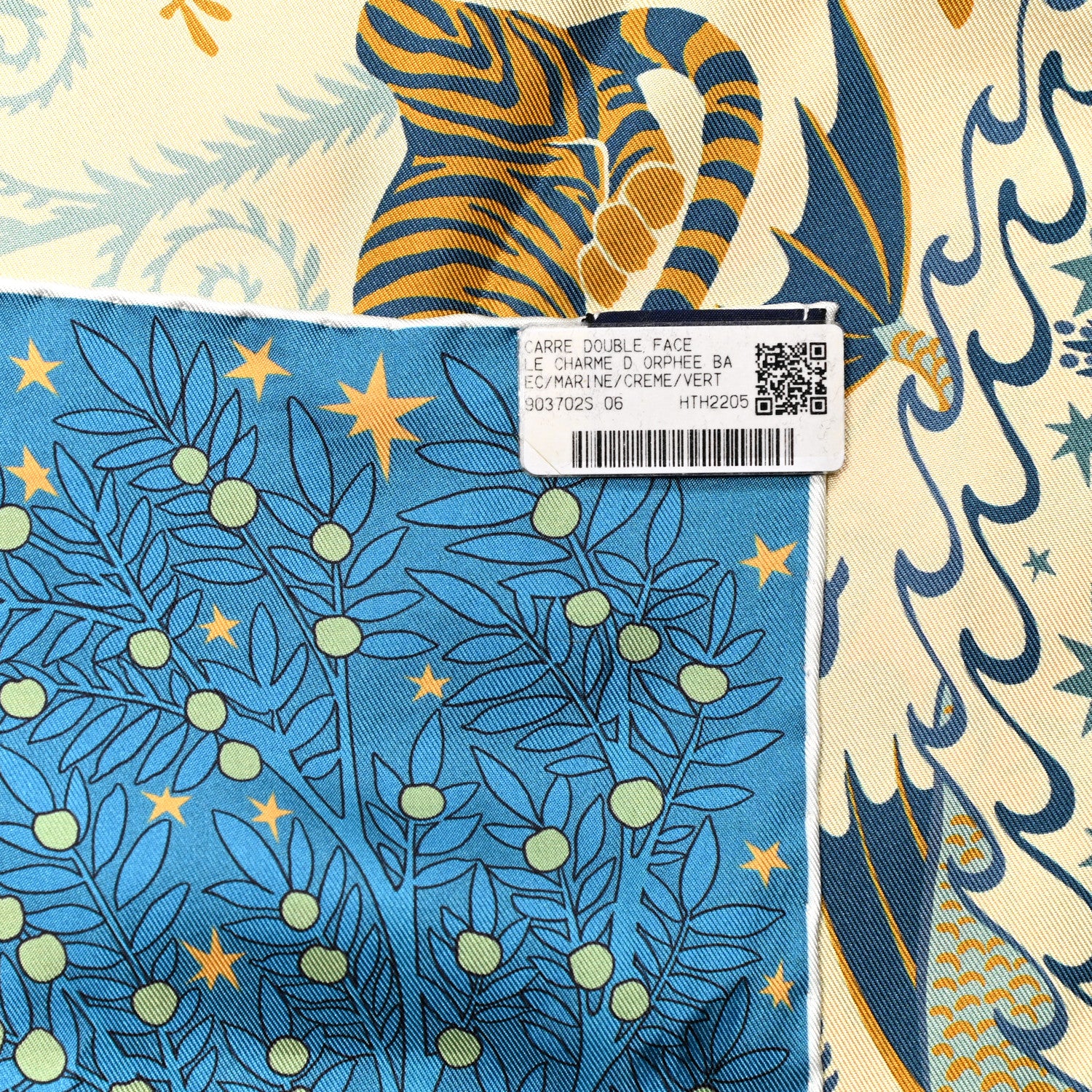 Hermes Silk Sous Le Charme d'Orphee Double Face Scarf 90 Marine Creme Vert 5 of 7