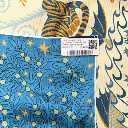 Hermes Silk Sous Le Charme d'Orphee Double Face Scarf 90 Marine Creme Vert 5 of 7