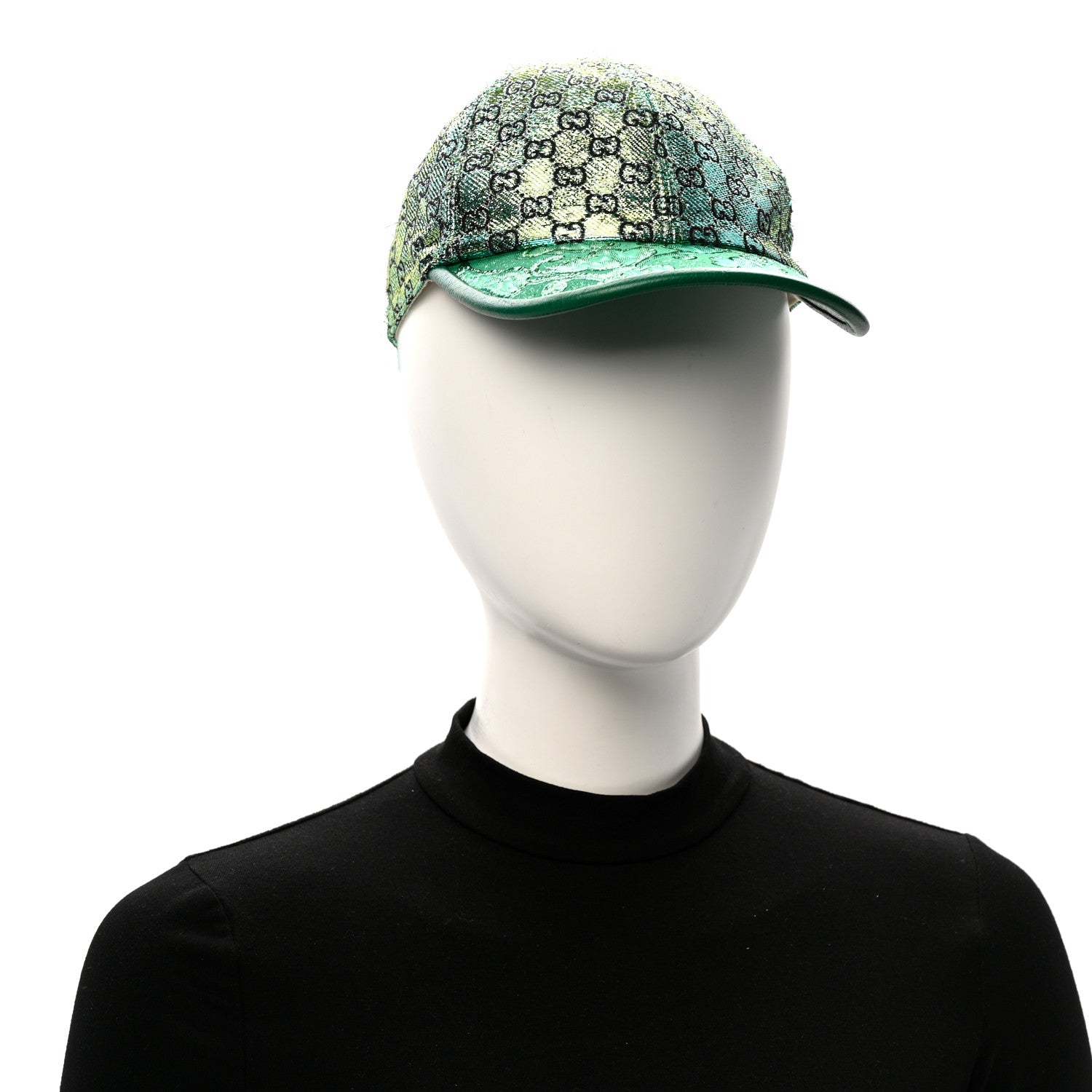 Gucci Silk Blend Jacquard Monogram Santa Barbara Baseball Hat S  Green Black Radiant 2 of 11