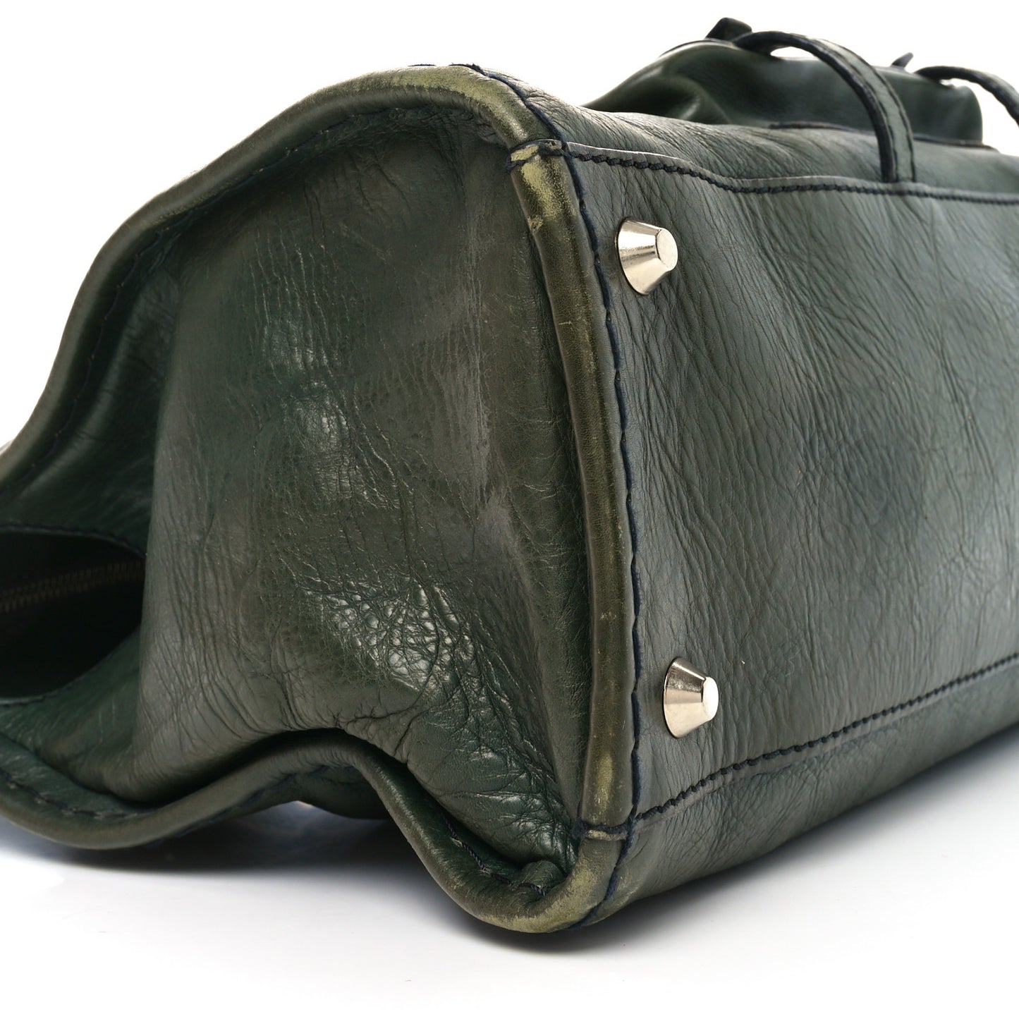 Shiny Tanned Calfskin Edith Satchel Deep Khaki