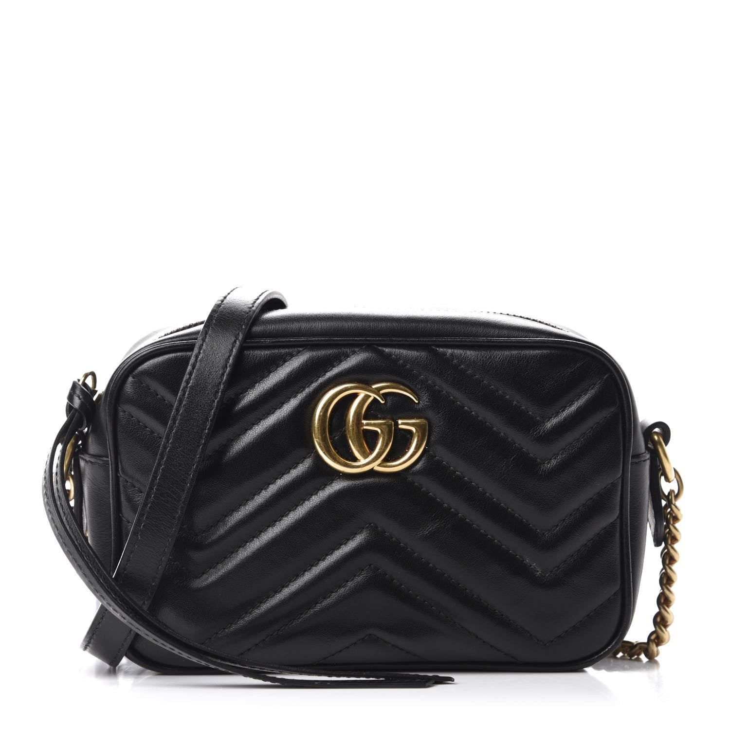 Gucci Calfskin Matelasse Mini GG Marmont Chain Shoulder Bag Black 1 of 11