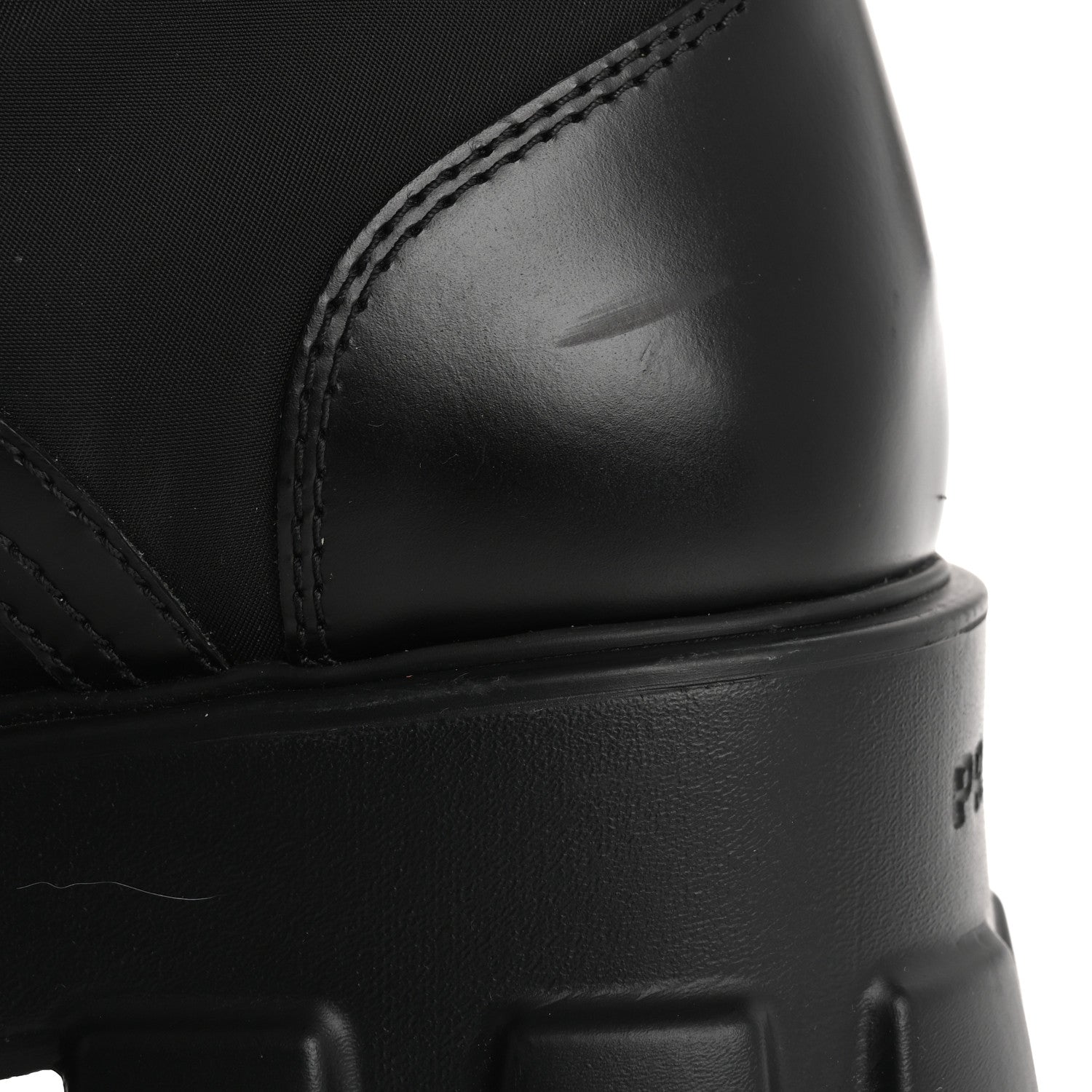 Prada Spazzolato Rois Re-Nylon Metal Triangle Logo Monolith Pouch Pocket 55mm Boots 37 Black 12 of 16