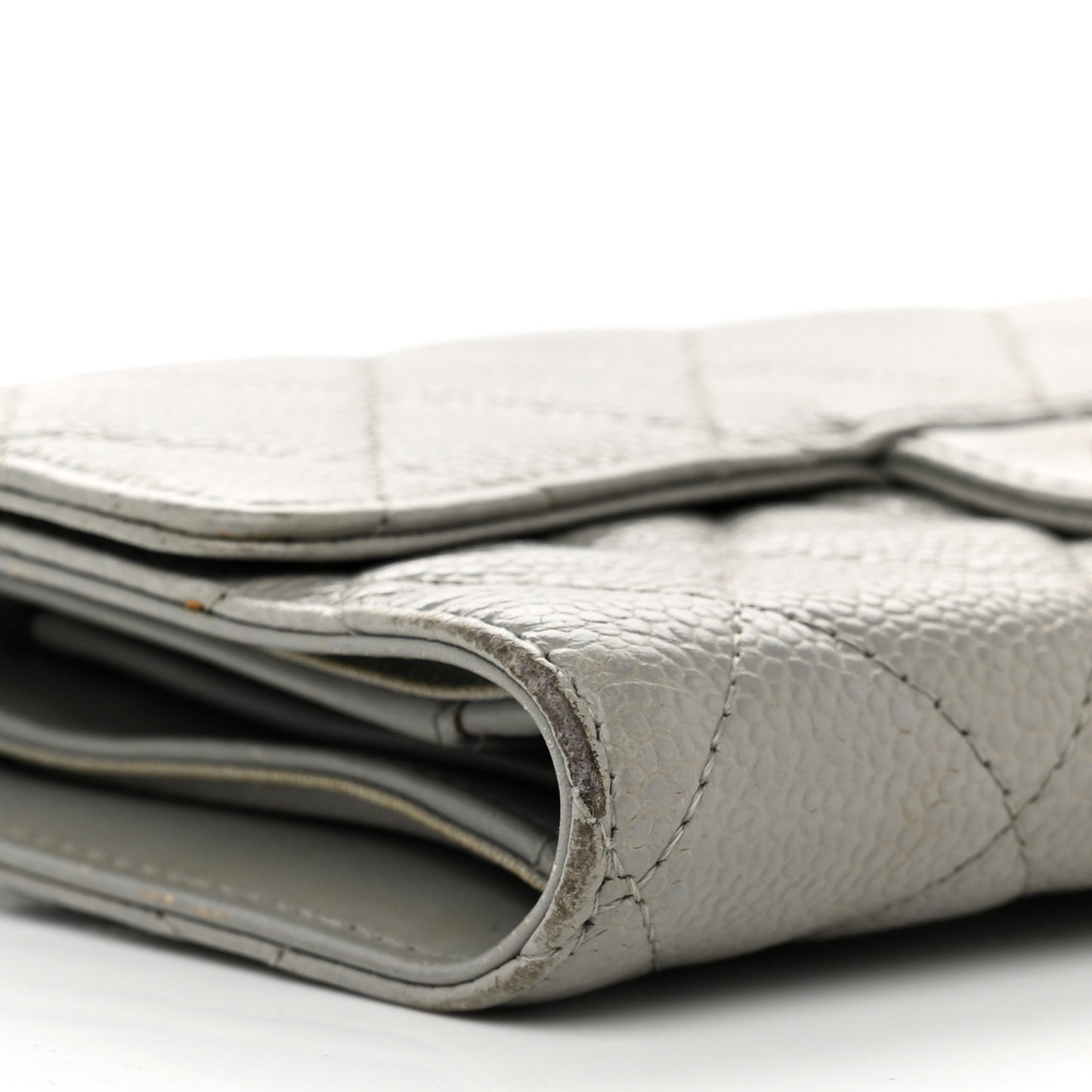 Caviar Quilted Large Flap Wallet Grey