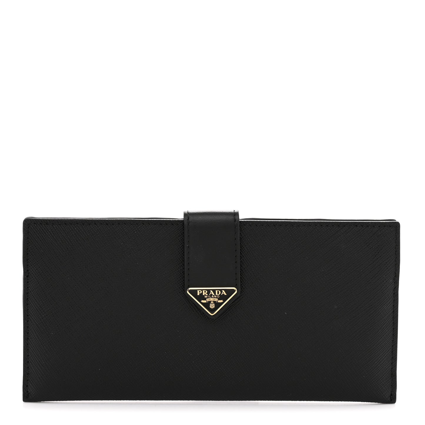 Saffiano Calfskin Large Triangle Continental Wallet Black