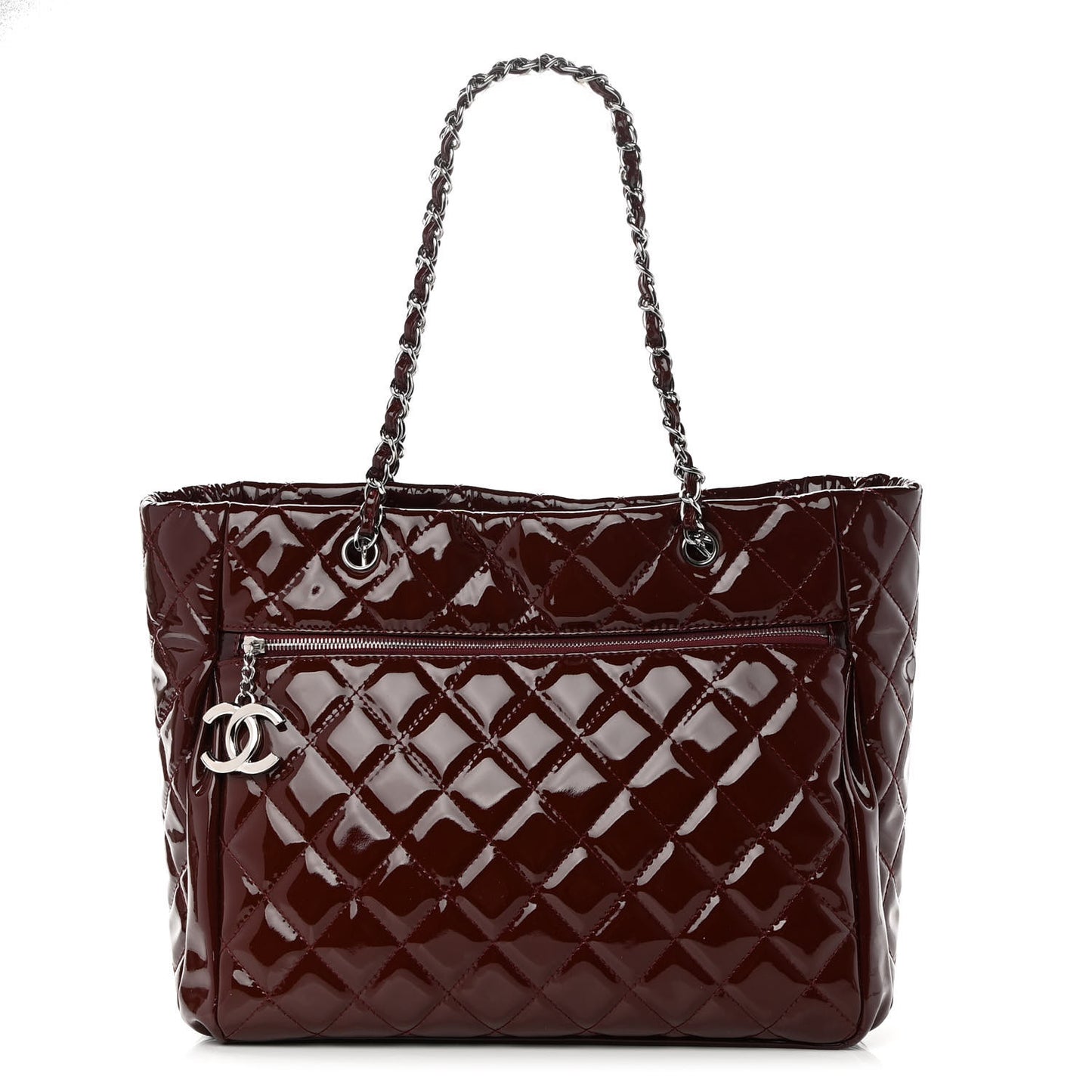 Patent Quilted Large Chic and Glitter Tote Dark Red