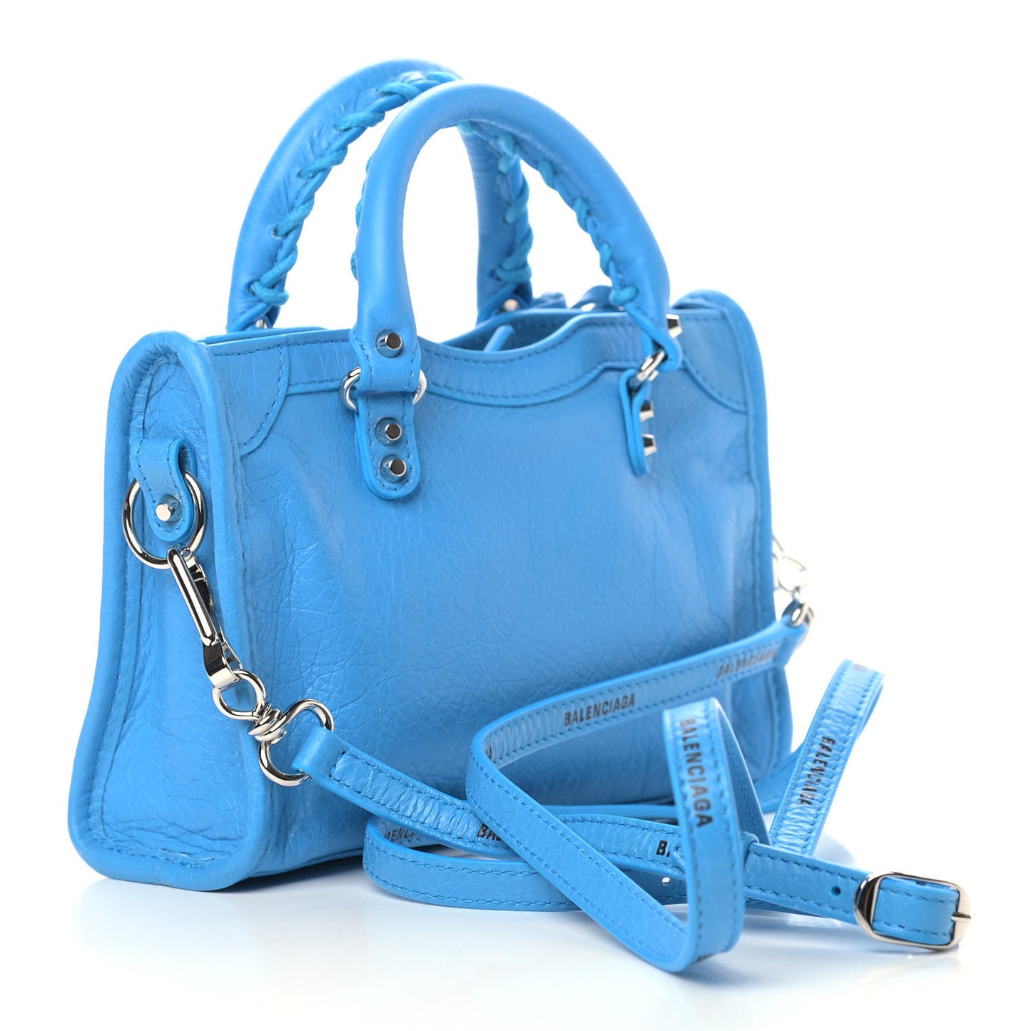 Agneau Classic Silver Hardware Nano City Logo Strap Bleu Turquoise Black