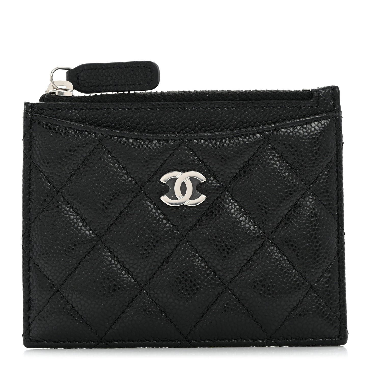 Caviar Quilted CC Zip Card Holder Black