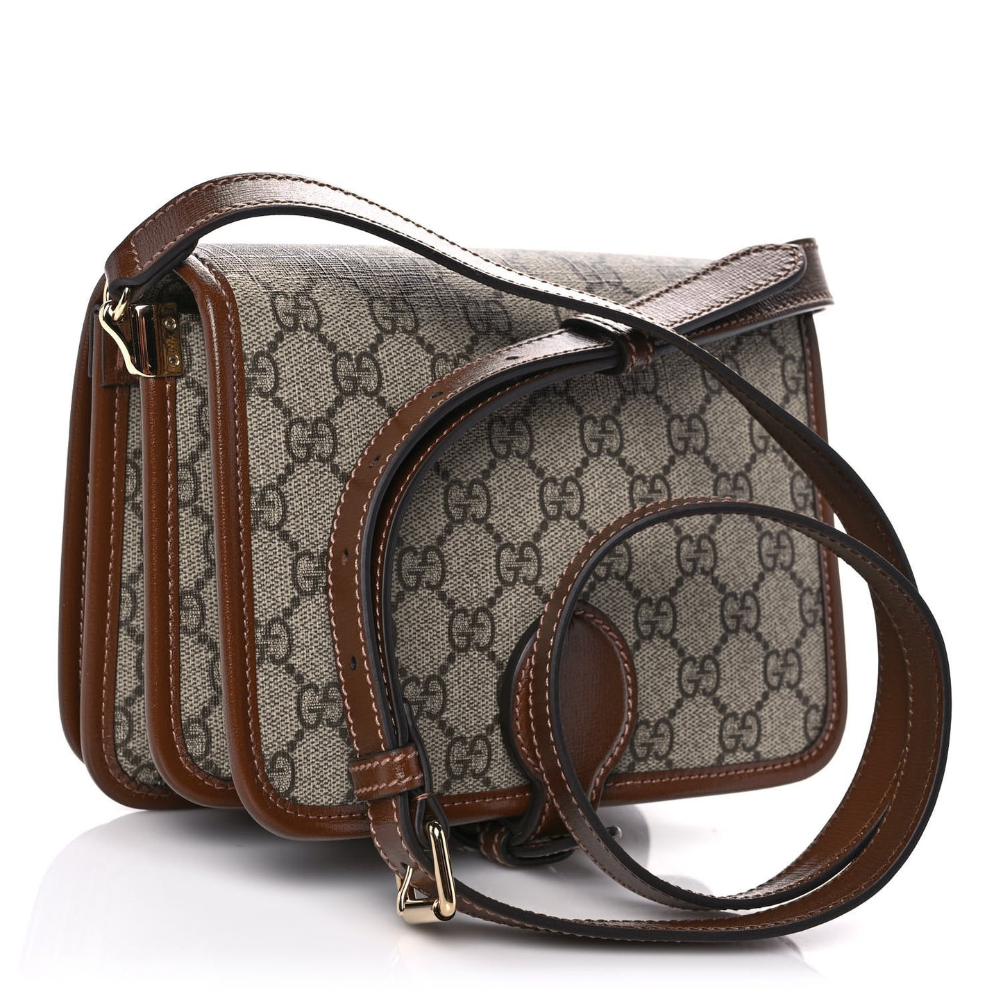 GG Supreme Monogram Azalea Calfskin Mini Retro Interlocking G Flap Shoulder Bag Beige Ebony Brown Sugar
