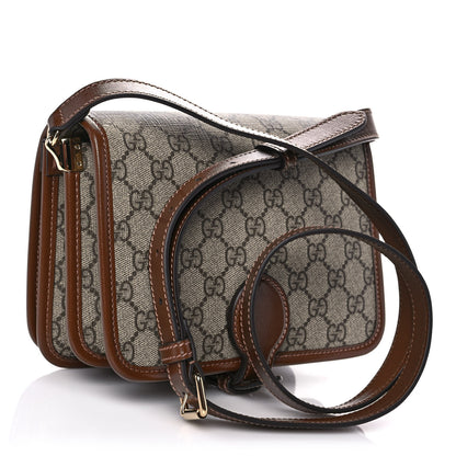 Gucci GG Supreme Monogram Azalea Calfskin Mini Retro Interlocking G Flap Shoulder Bag Beige Ebony Brown Sugar 3 of 12