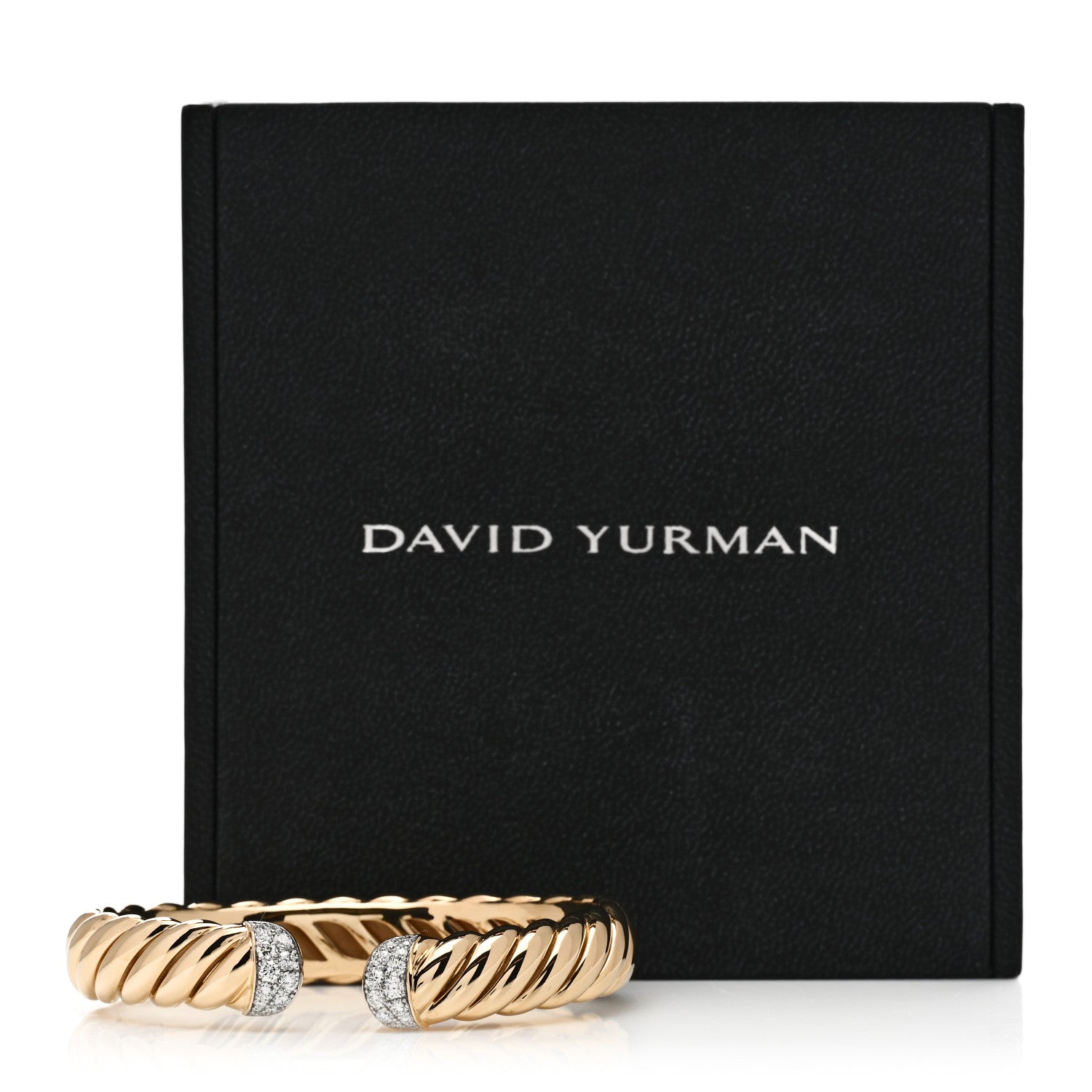 David Yurman 18K Yellow Gold Diamond 10mm Sculpted Cable Cuff Bracelet 4 of 4