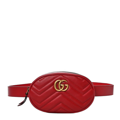 Gucci Calfskin Matelasse GG Marmont Belt Bag 75 30 Hibiscus Red 1 of 14