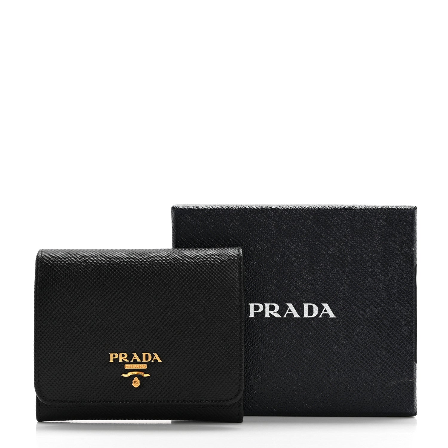 Prada Saffiano Cuir Metal Tri-Fold Wallet Black 9 of 9