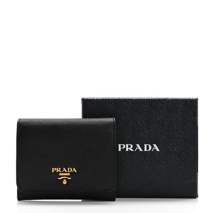 Prada Saffiano Cuir Metal Tri-Fold Wallet Black 9 of 9