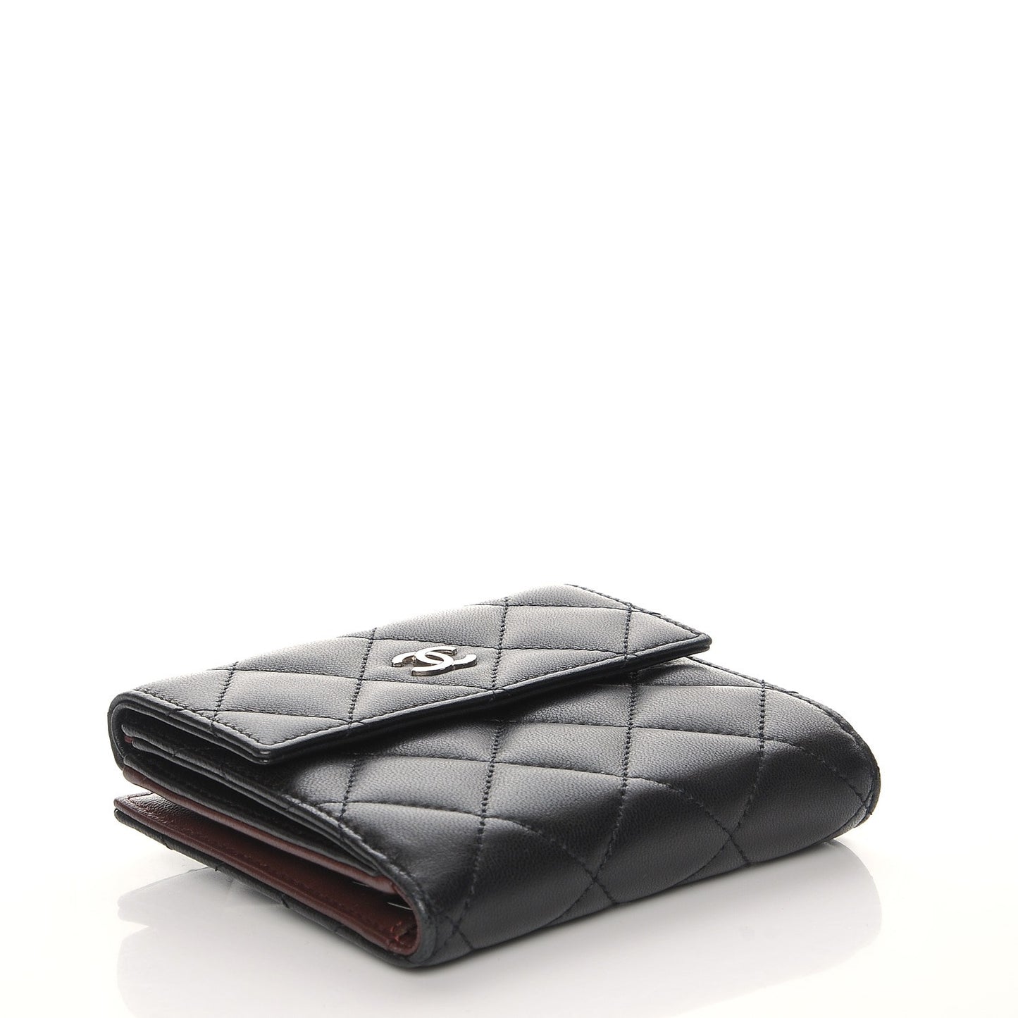 Lambskin Quilted Compact French Flap Wallet Black