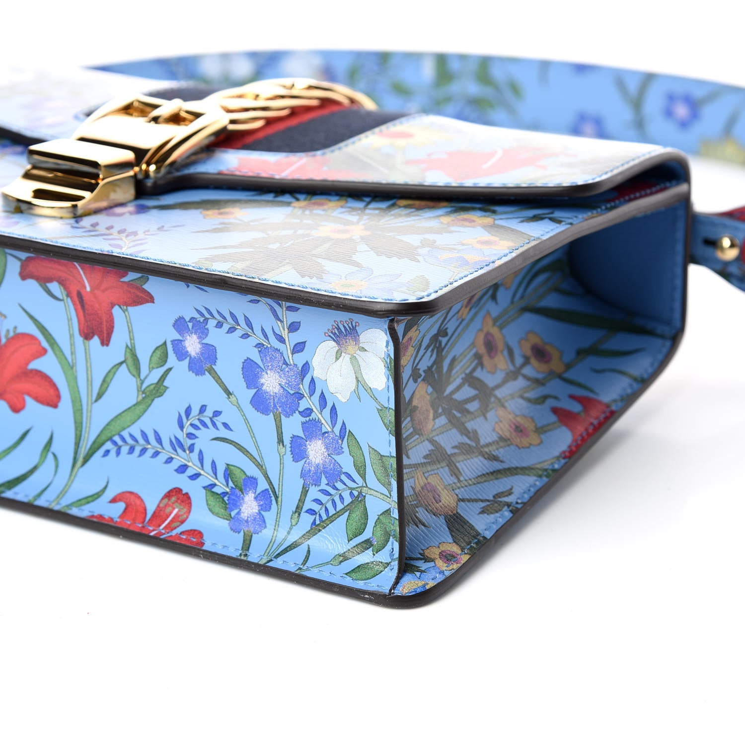 Gucci Shangai Calfskin Web New Flora Small Sylvie Shoulder Bag Azure 7 of 10