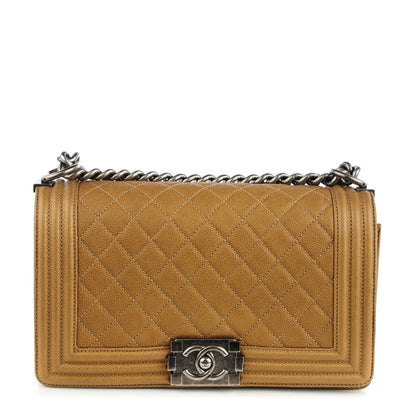 Chanel Metallic Calfskin Quilted Medium Boy Flap Dark Gold 1 of 17